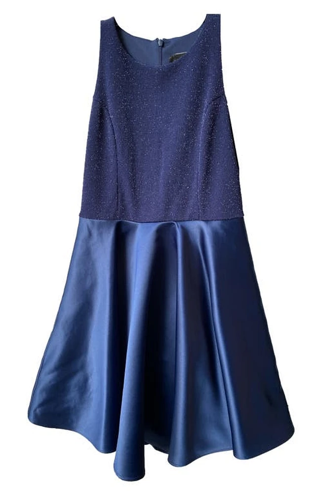 Un Deux Trois Kids' Shimmer Fit & Flare Dress Blue at Nordstrom,