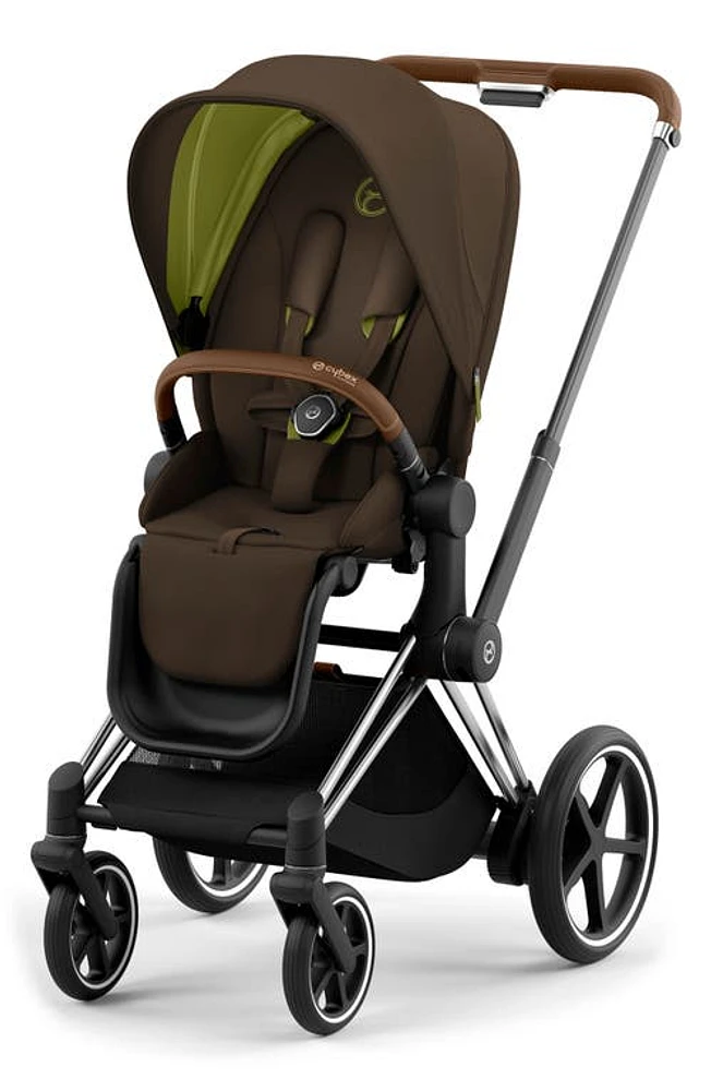 CYBEX e-PRIAM 2 Electronic Smart Stroller with Chrome/Brown Frame in Khaki Green at Nordstrom