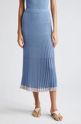 Zimmermann Metallic Rib Midi Sweater Skirt Denim Blue at Nordstrom,