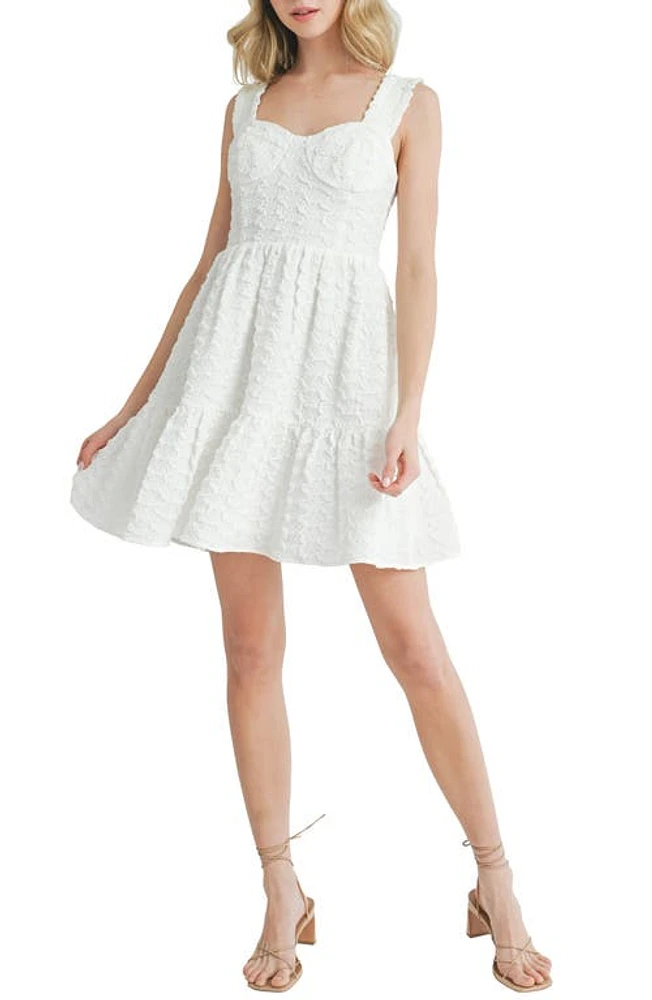 All Favor Corset Bodice Textured Minidress White at Nordstrom,