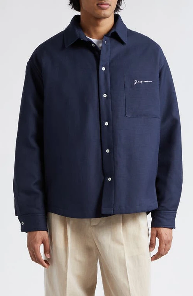 Jacquemus La Chemise Boulanger Padded Overshirt Dark Navy at Nordstrom, Us