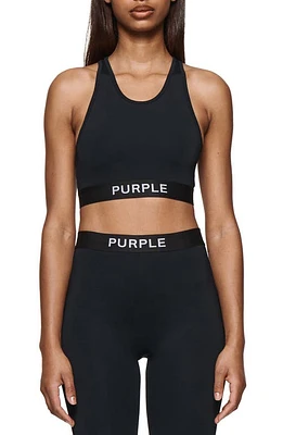 PURPLE BRAND Logo Tape Racerback Sports Bra Black at Nordstrom,