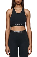 PURPLE BRAND Logo Tape Racerback Sports Bra Black at Nordstrom,