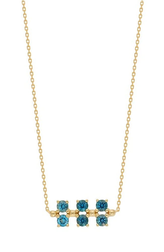 Bony Levy Three Row Semiprecious Stone Pendant in 14K Yg London Blue Topaz at Nordstrom, Size 18