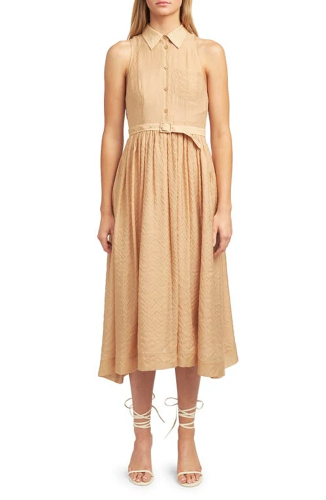 En Saison Dee Dee Sleeveless Midi Shirtdress in Khaki at Nordstrom, Size Large