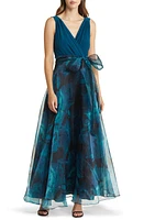 Eliza J Mixed Media Sleeveless A-Line Gown in Teal at Nordstrom, Size 10