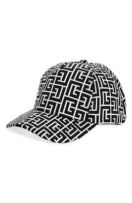 Balmain Monogram Jacquard Virgin Wool Baseball Cap Ivory/Black at Nordstrom,