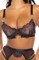 Oh La Cheri Azalea Embroidered Mesh Underwire Bra, Garter Belt & G-String Set Holiday at Nordstrom,