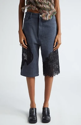 Collina Strada Mikaela Lace Patched Denim Bermuda Shorts Charcoal at Nordstrom,