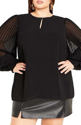 City Chic Katalina Cutout Pleated Sleeve Top Black at