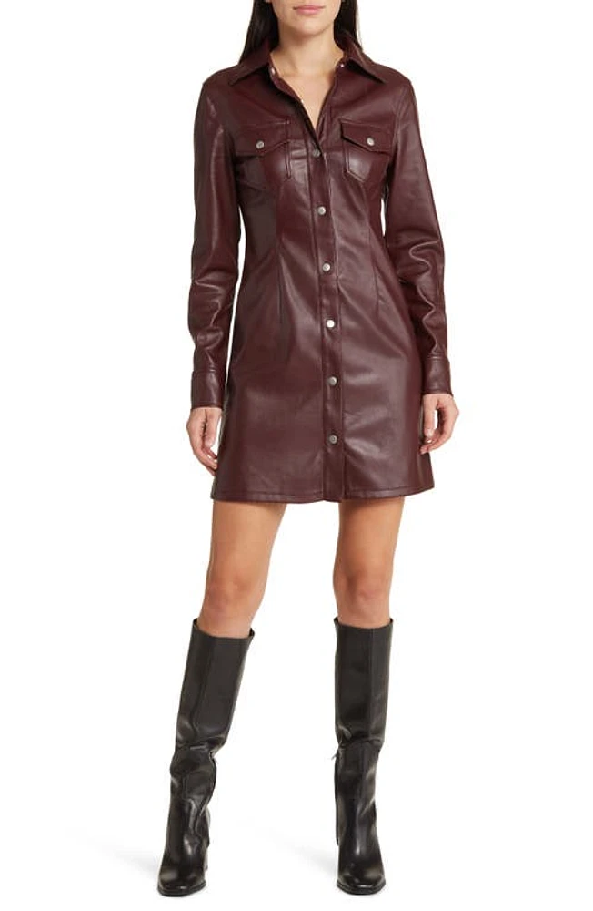 Avec Les Filles Faux-Ever Leather Mini Shirtdress Raisin at Nordstrom,