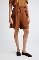 Róhe Pleated Wide Leg Virgin Wool Shorts Rust at Nordstrom, Us