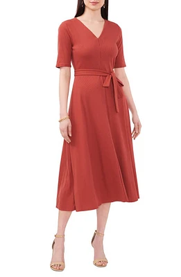 Chaus V-Neck Belted Midi Dress Nutmeg at Nordstrom,