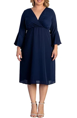 Kiyonna Brighton Floral Bell Long Sleeve Dress Nouveau Navy at Nordstrom,