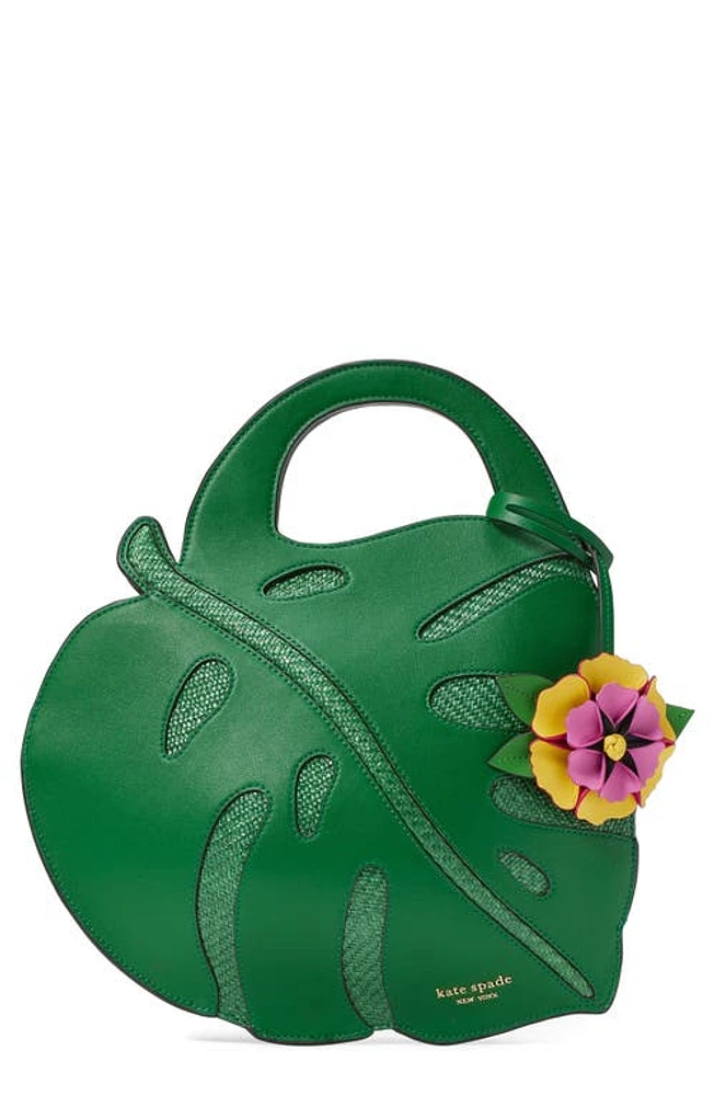 Kate Spade New York playa 3D leaf leather & straw top handle bag in Watercress Multi at Nordstrom