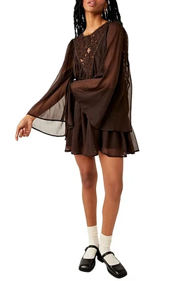 Free People Sunshine of Love Long Sleeve Minidress Black Coffee at Nordstrom,