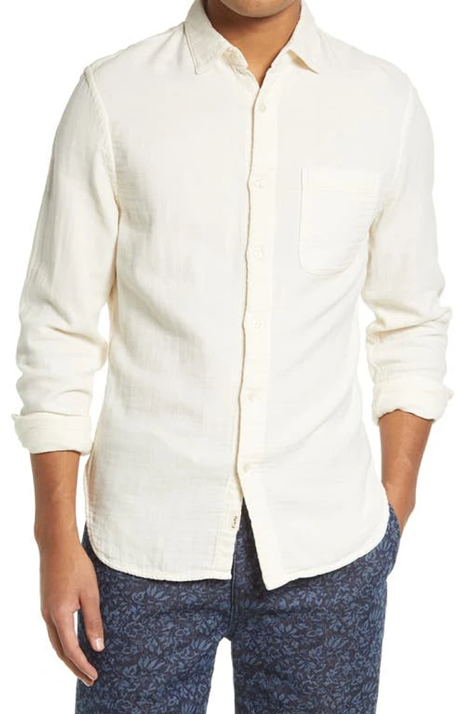 HIROSHI KATO The Ripper Trim Fit Double Gauze Button-Up Shirt Ivory at Nordstrom,