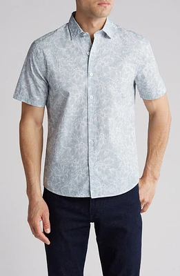 Robert Barakett Faraday Floral Short Sleeve Button-Up Shirt Light Blue at Nordstrom,