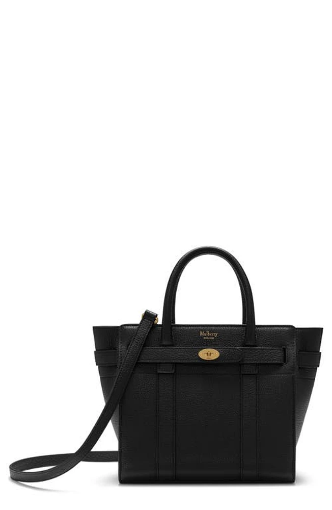 Mulberry Mini Zipped Bayswater Leather Tote in A100 Black at Nordstrom