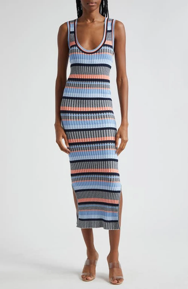 Veronica Beard Fabiana Stripe Rib Sleeveless Sweater Dress Blue Multi at Nordstrom,