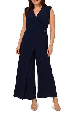 Adrianna Papell Jersey Faux-Wrap Jumpsuit Midnight at Nordstrom,