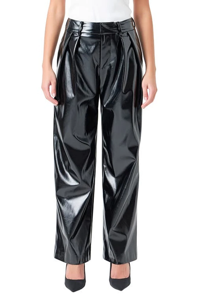 Grey Lab Pleat Faux Patent Leather Pants Black at Nordstrom,