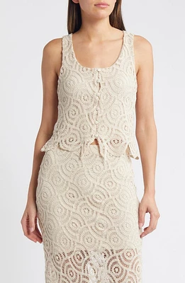 MANGO Jamie Cotton Blend Lace Top Light Beige at Nordstrom,