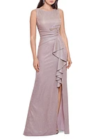 Betsy & Adam Glitter Cascading Ruffle Gown Pink/Gold at Nordstrom,