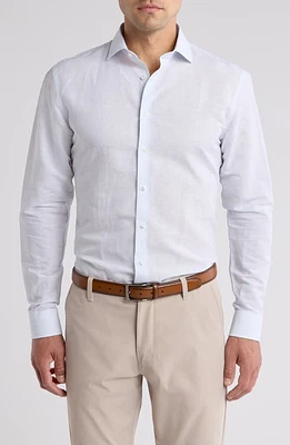 Nordstrom Trim Fit Pinstripe Linen & Cotton Dress Shirt White - Blue Mustique Microstp at Nordstrom,