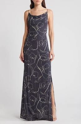 Faithfull the Brand Aureli Maxi Slipdress Calla Print/Charred Navy at Nordstrom,