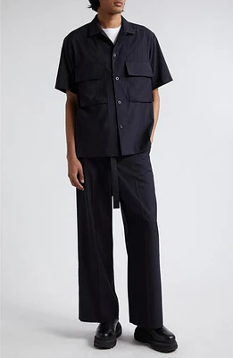 Sacai Chalk Stripe Suiting Camp Shirt Navy at Nordstrom,