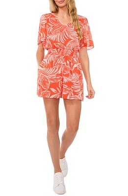 CeCe Palm Print Smocked Romper at Nordstrom,