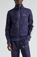 Palm Angels Classic Logo Linen Track Jacket Navy Blue at Nordstrom,