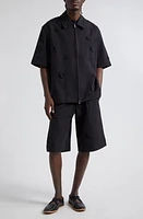 SONG FOR THE MUTE Floral Appliqué Short Sleeve Shirt in Black at Nordstrom, Size 42 Us