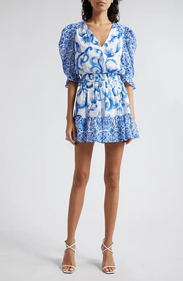 Ramy Brook Susan Print Smocked Minidress Spring Navy Positano at Nordstrom,