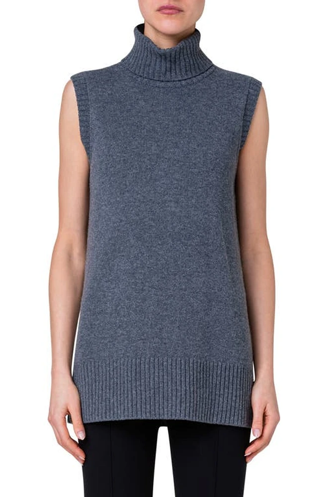 Akris punto Sleeveless Longline Virgin Wool & Cashmere Sweater in 085 Slate at Nordstrom, Size 14