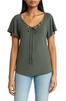 Loveappella Tie Neck Flutter Sleeve Top at Nordstrom,