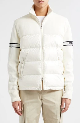 Moncler Wool Blend Puffer Cardigan in White at Nordstrom, Size Small