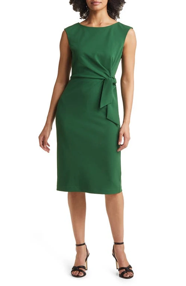 Tahari ASL Cap Sleeve Side Tie Sheath Dress in Forest at Nordstrom, Size 16