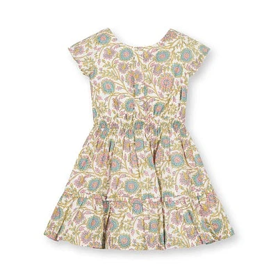 Hope & Henry Girls' Organic Short Sleeve Split Neck Tiered Dress, Toddler in Provence Woodblock Floral at Nordstrom