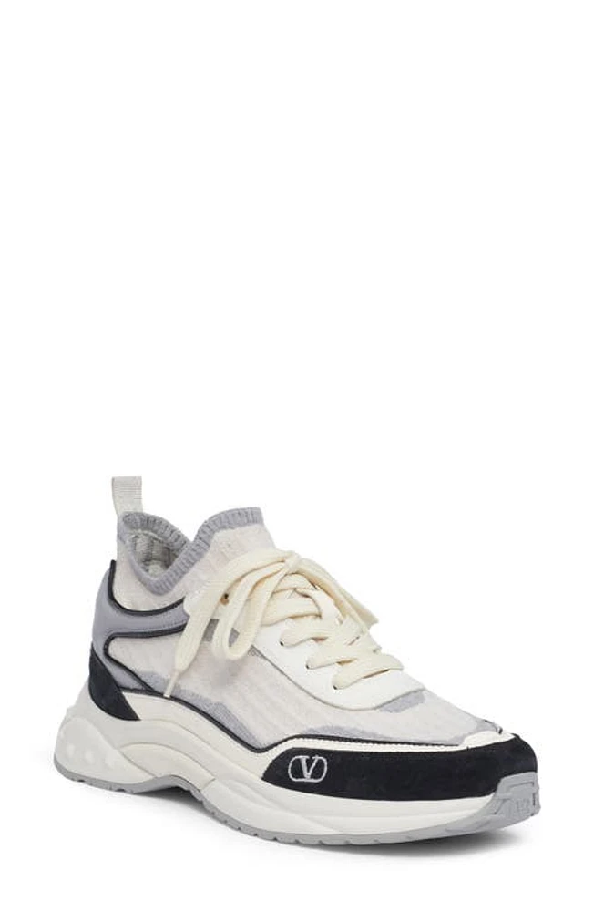 Valentino Garavani Ready Go Runner Low Top Sock Sneaker Ivory/Grey at Nordstrom,