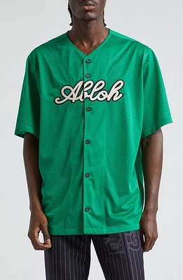 Off-White Baseball Mesh Short Sleeve Button-Up Shirt Green Whisper White at Nordstrom,