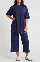 Dressed Lala Lex Rib Oversize T-Shirt & High Waist Crop Pants Midnight Blue at Nordstrom,