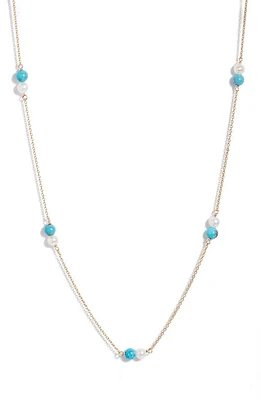 Poppy Finch Cultured Pearl & Turquoise Station Necklace in 14Kyg at Nordstrom, Size 16 Us