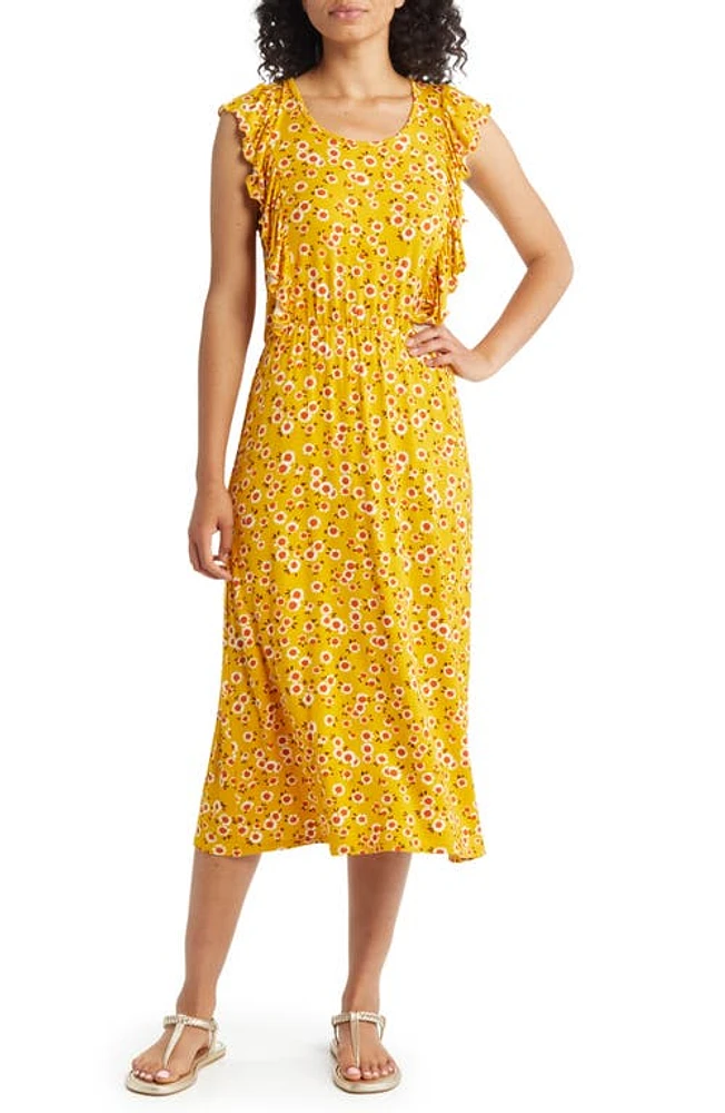 Loveappella Floral Print Flutter Sleeve Dress at Nordstrom,