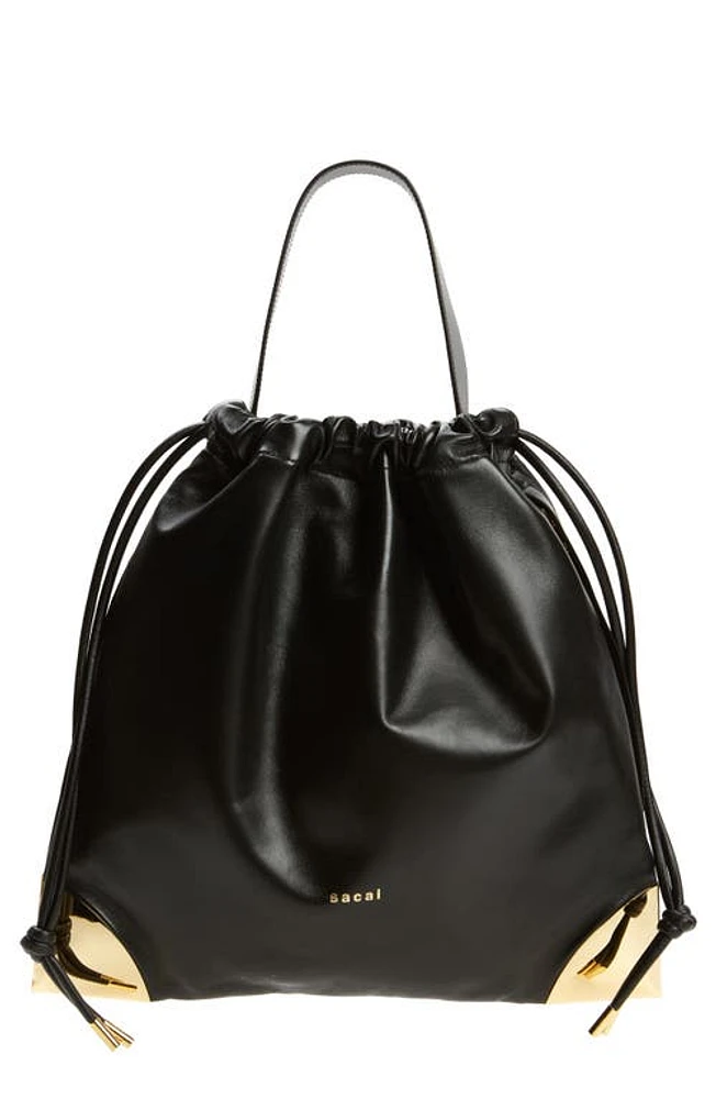 Sacai Corner Metal Leather Drawstring Bag in Black at Nordstrom