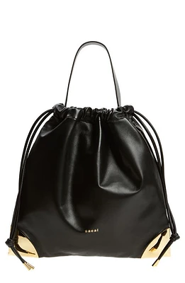 Sacai Corner Metal Leather Drawstring Bag in Black at Nordstrom