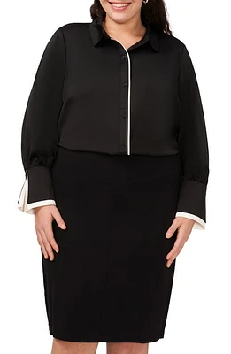 halogen(r) Contrast Collar Shirt Rich Black at Nordstrom,