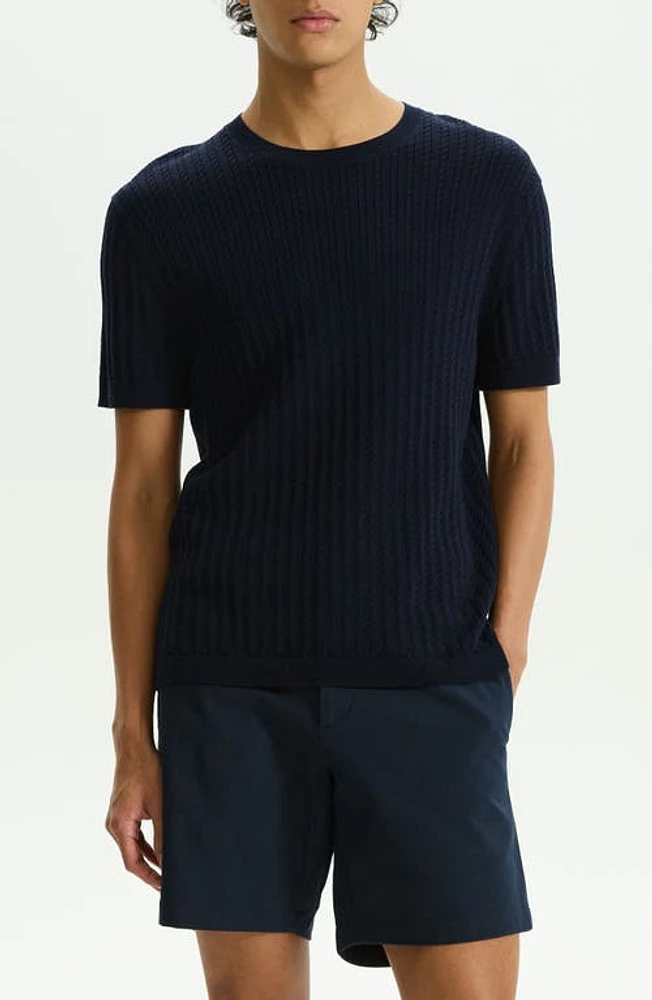 Theory Cable Short Sleeve Cotton Blend Sweater at Nordstrom,