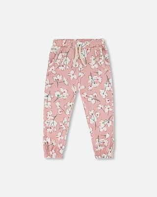 Deux Par Deux Girl's French Terry Sweatpant Pink Jasmine Flower Print at Nordstrom